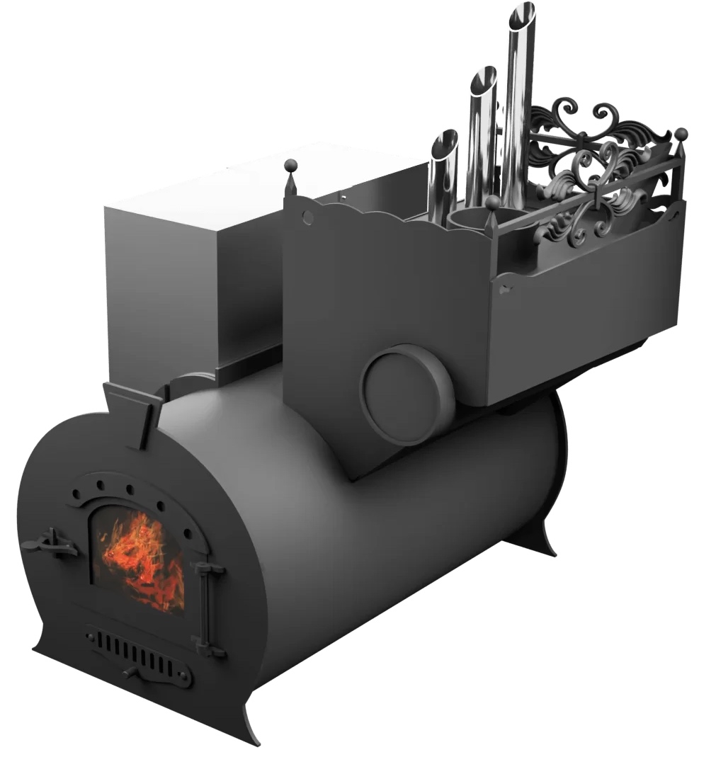 Печь Горыныч 3, каменка закрытая с парогенератором с правой стороны, малая дверь со стеклом фото в Воронеже