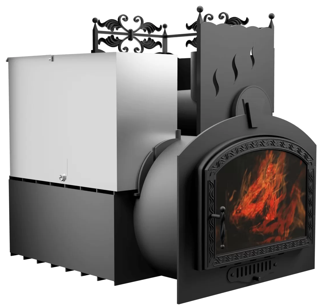 Печь Горыныч 3 с конвекцией, каменка с правой стороны, большая дверь со стеклом фото в Воронеже