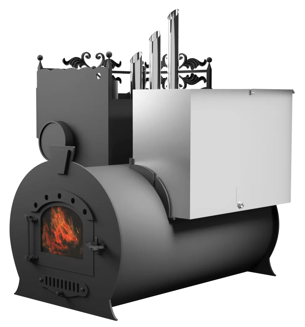 Печь Горыныч 3, каменка закрытая с парогенератором с левой стороны, малая дверь со стеклом фото в Воронеже