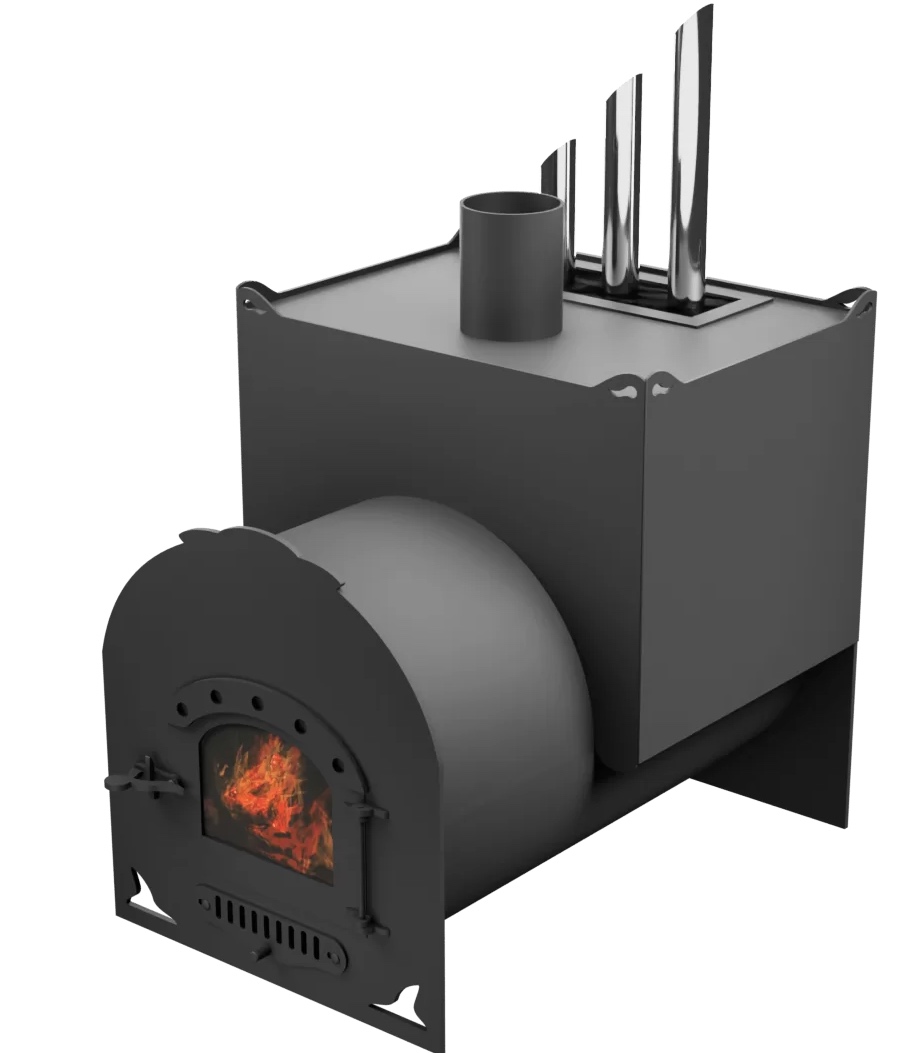 Печь Горыныч Мини, двойная каменка закрытая с парогенератором, малая дверь со стеклом фото в Воронеже