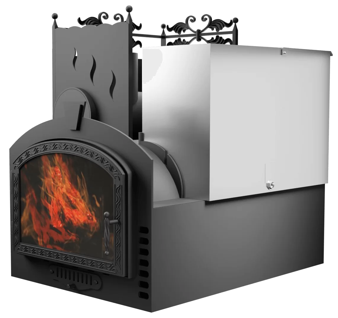 Печь Горыныч 3, каменка с левой стороны, большая дверь со стеклом, система воздушного отопления фото в Воронеже