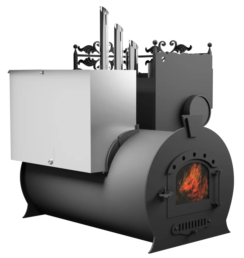Печь Горыныч 3, каменка закрытая с парогенератором с правой стороны, малая дверь со стеклом фото в Воронеже