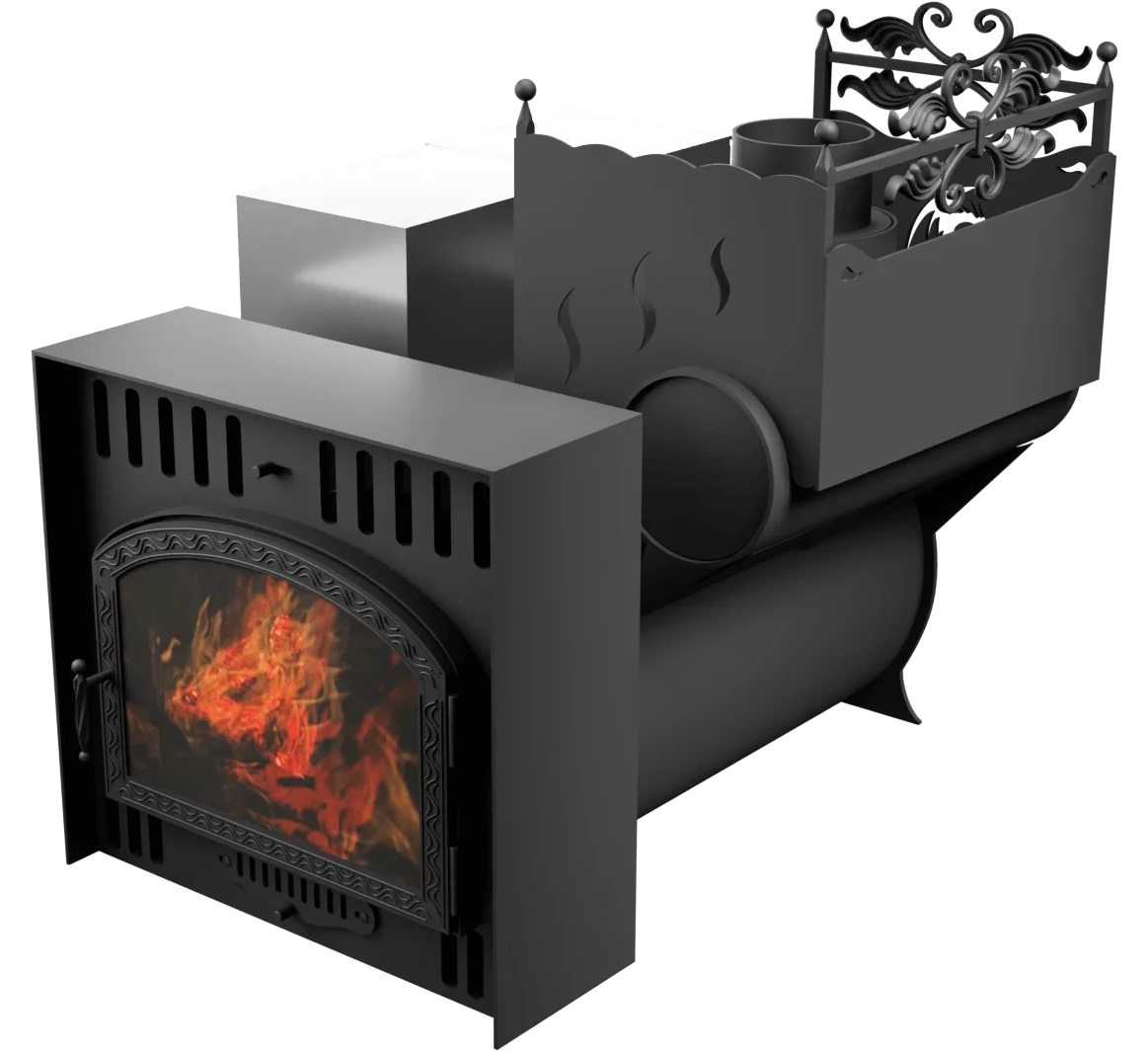 Печь Горыныч 3, каменка с правой стороны, большая дверь со стеклом, естественная система воздушного отопления фото в Воронеже