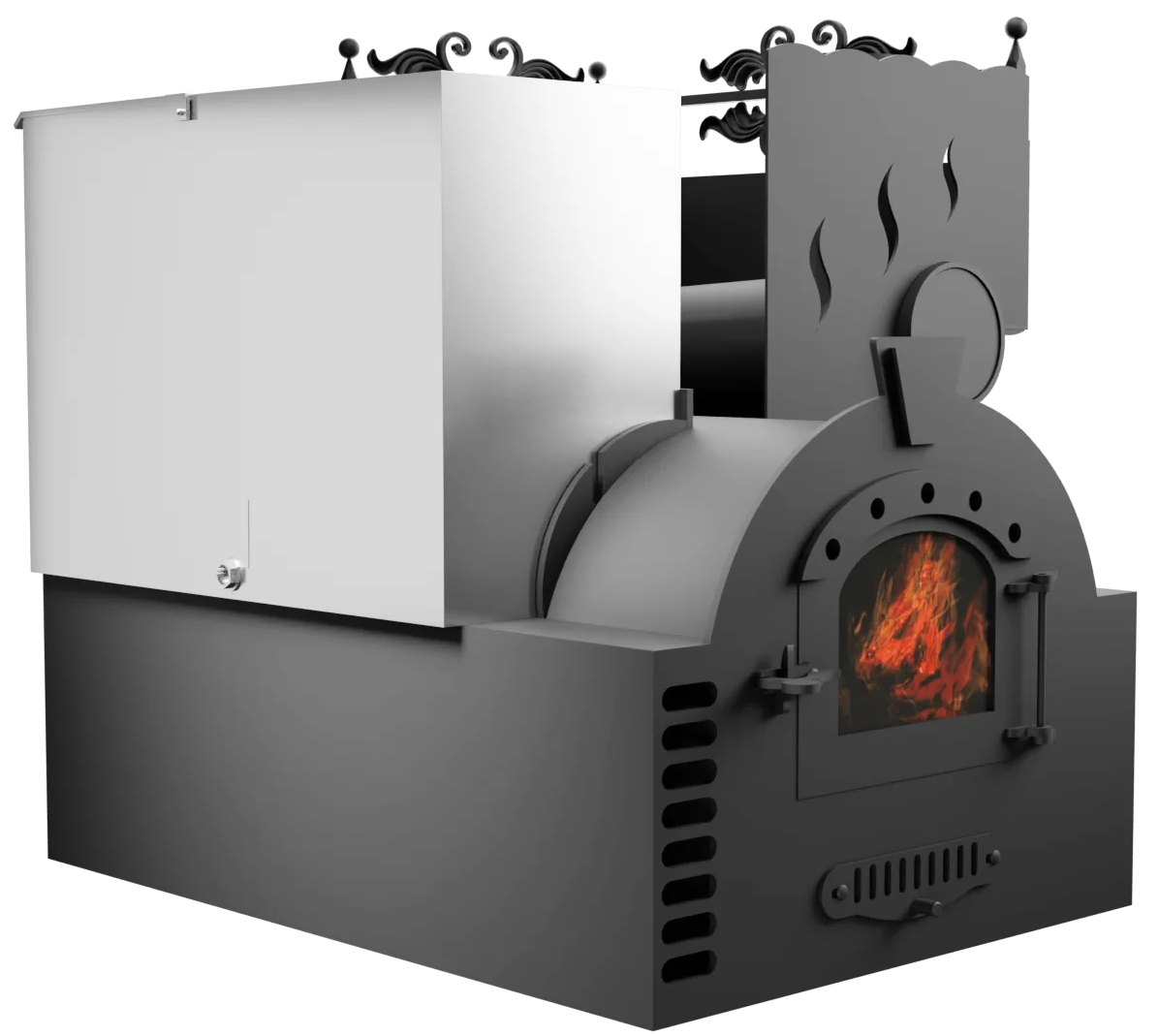 Печь Горыныч 3, каменка с правой стороны, малая дверь со стеклом, система воздушного отопления фото в Воронеже