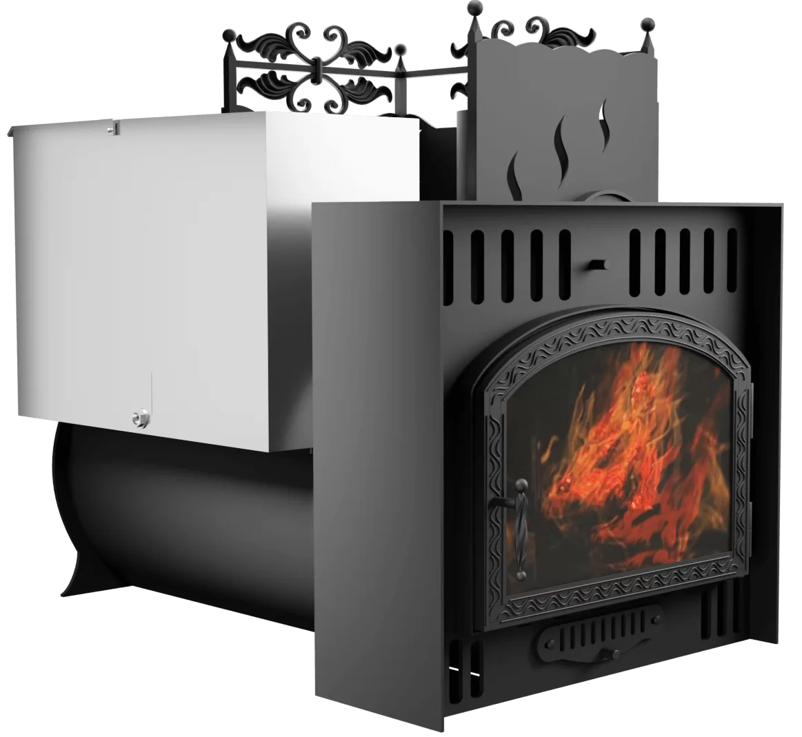 Печь Горыныч 3, каменка с правой стороны, большая дверь со стеклом, естественная система воздушного отопления фото в Воронеже