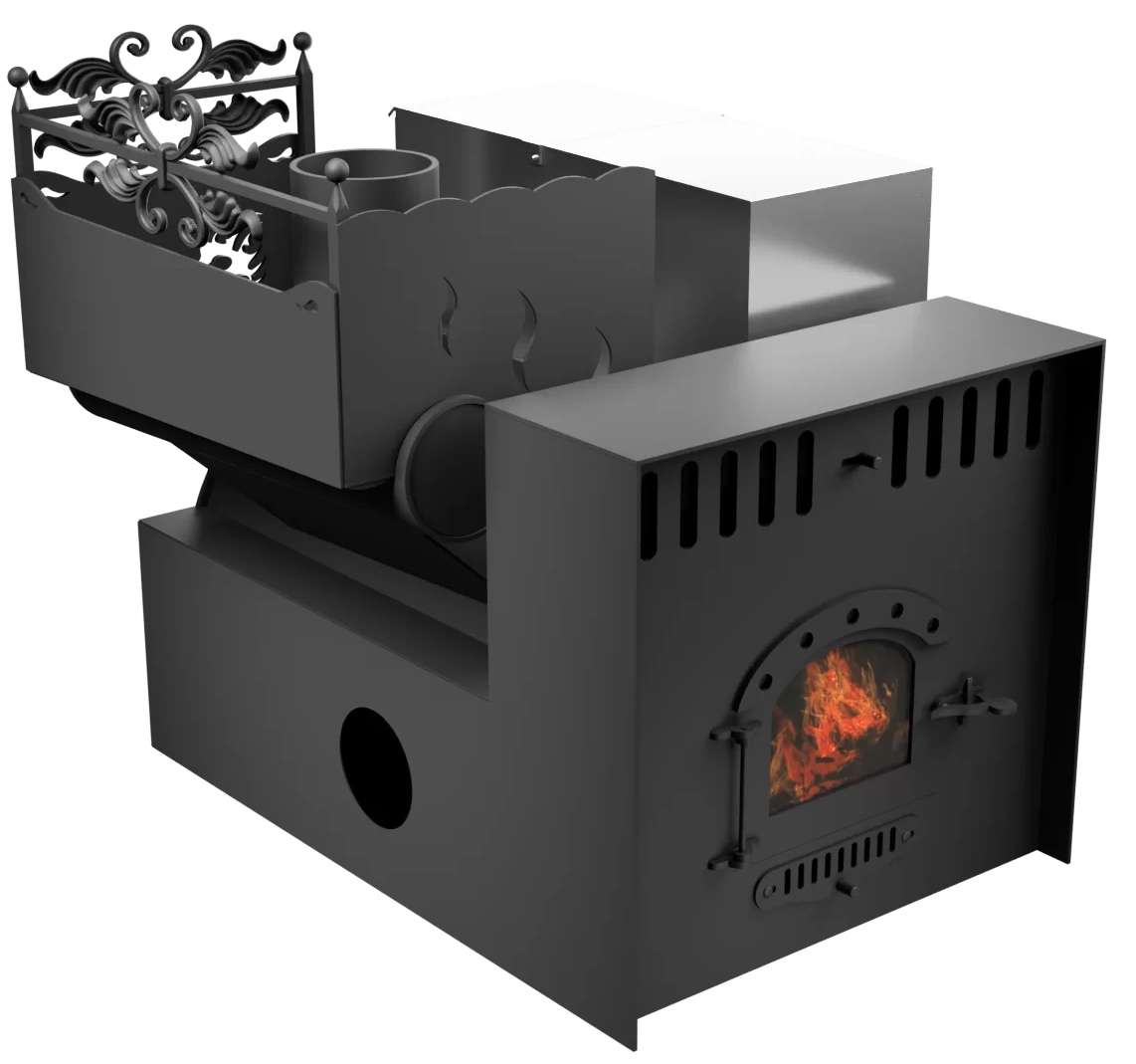 Печь Горыныч 3, каменка с левой стороны, малая дверь со стеклом, система воздушного отопления с порталом фото в Воронеже