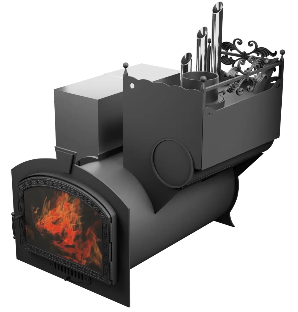 Печь Горыныч 3, каменка закрытая с парогенератором с правой стороны, большая дверь со стеклом фото в Воронеже