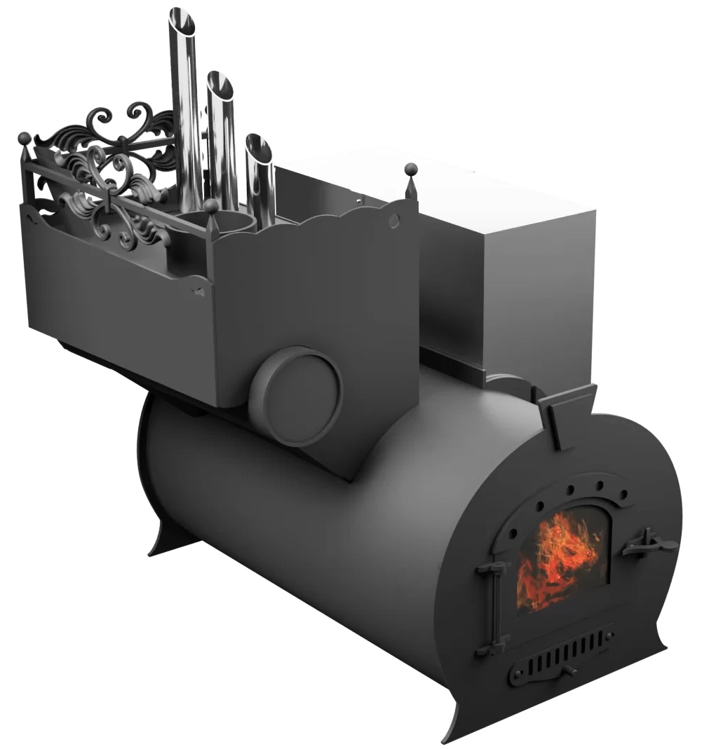 Печь Горыныч 3, каменка закрытая с парогенератором с левой стороны, малая дверь со стеклом фото в Воронеже