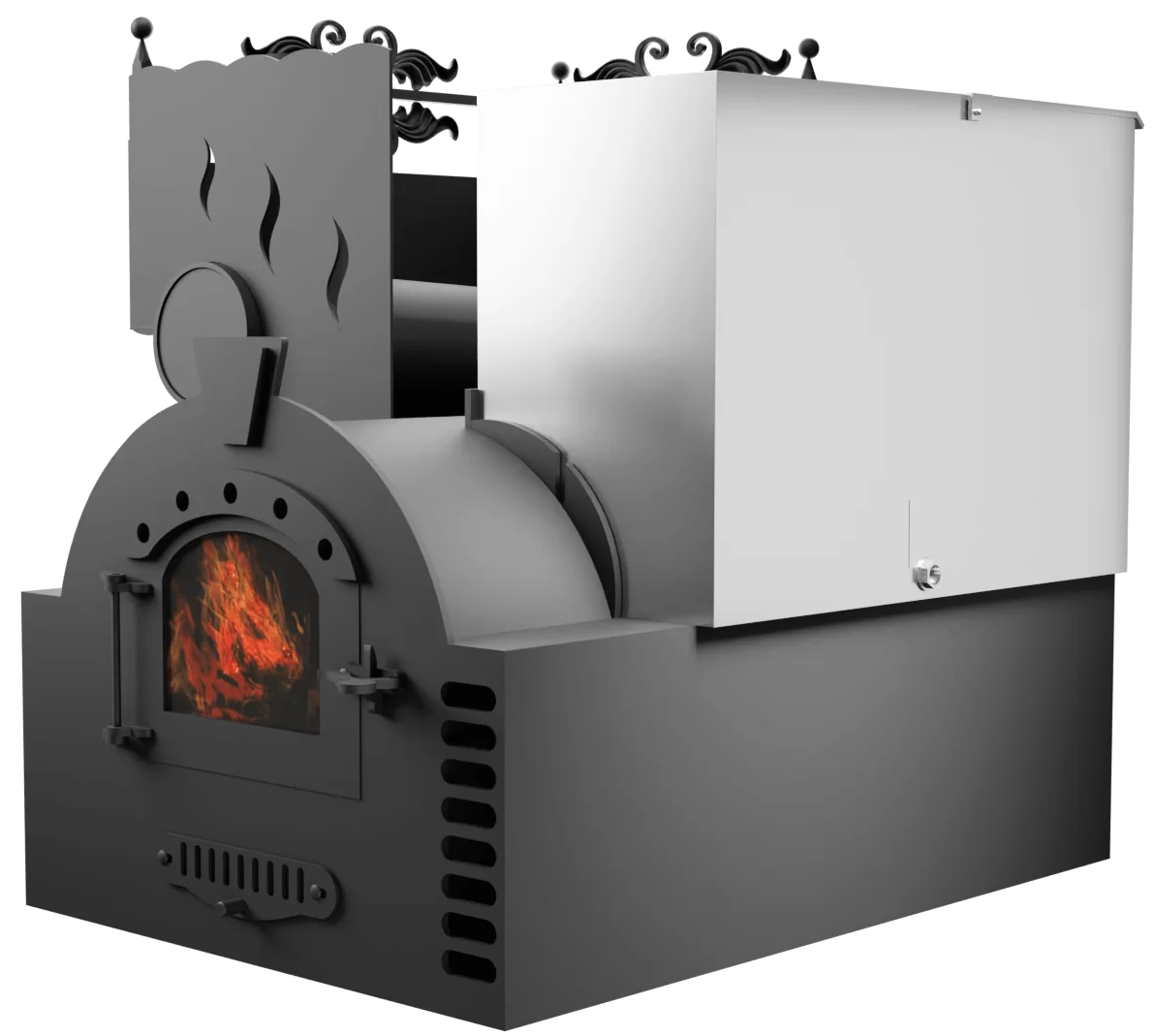 Печь Горыныч 3, каменка с левой стороны, малая дверь со стеклом, система воздушного отопления фото в Воронеже