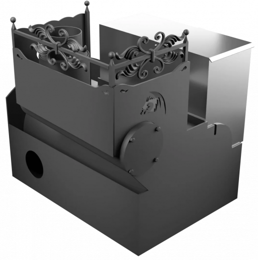 Печь Горыныч 3, каменка с правой стороны, большая дверь со стеклом, система воздушного отопления фото в Воронеже