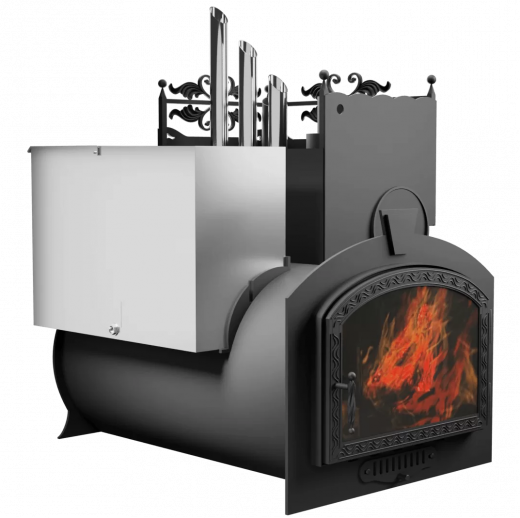 Печь Горыныч 3, каменка закрытая с правой стороны, большая дверь со стеклом фото в Воронеже