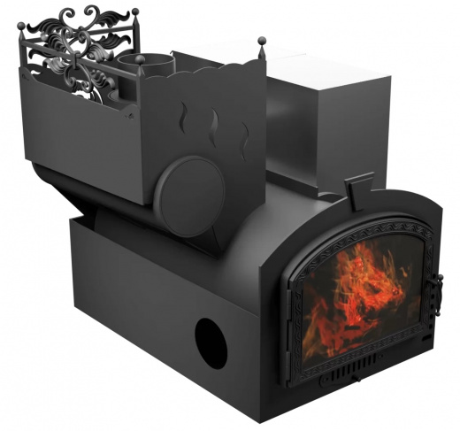 Печь Горыныч 3, каменка с левой стороны, большая дверь со стеклом, система воздушного отопления фото в Воронеже