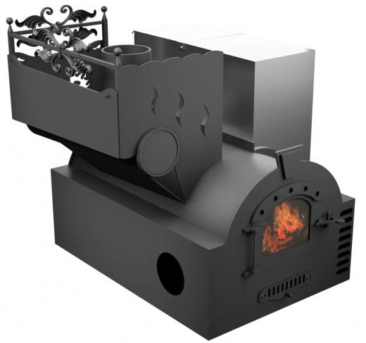 Печь Горыныч 3, каменка с левой стороны, малая дверь со стеклом, система воздушного отопления фото в Воронеже