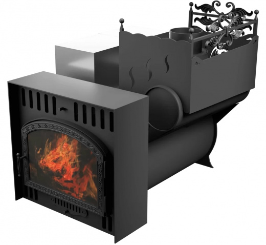 Печь Горыныч 3, каменка с правой стороны, большая дверь со стеклом, естественная система воздушного отопления фото в Воронеже