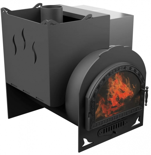 Печь Горыныч Мини, каменка с левой стороны, средняя дверь со стеклом фото в Воронеже