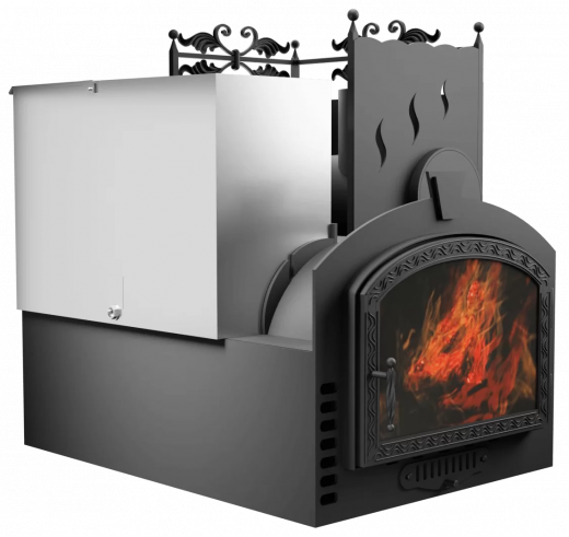 Печь Горыныч 3, каменка с правой стороны, большая дверь со стеклом, система воздушного отопления фото в Воронеже